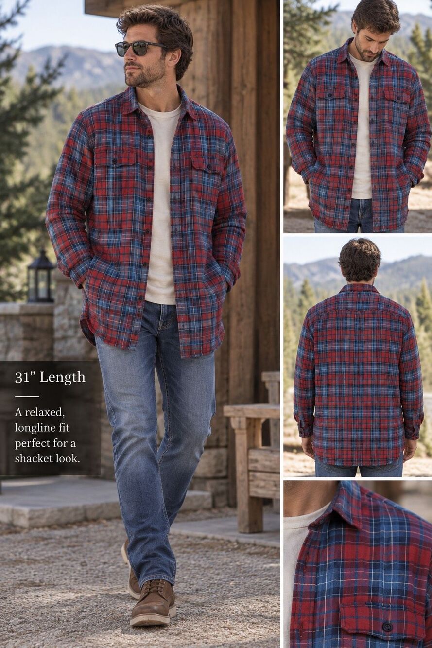 Vintage L.L.Bean Sherpa Lined Plaid Flannel Shacket Workwear Cabin Core L